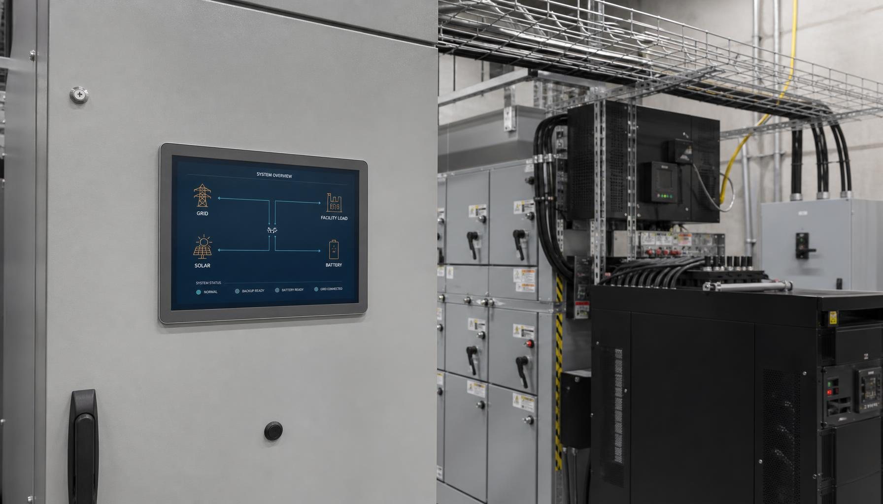Wall-mounted touchscreen system overview display